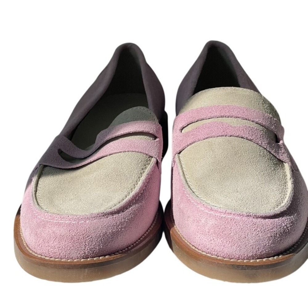 Duke + Dexter Wildpink Rose Penny Loafers Pink Cream Gray Suede UK 6 US 8 - Picture 4 of 11